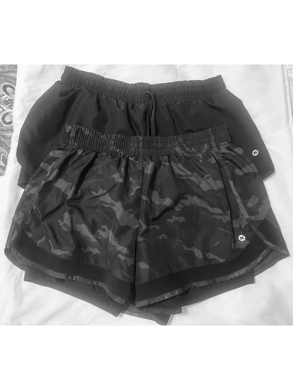 RBX Women's Camo Black & Gray Running Shorts Size Large Built In Brief Black 2pk